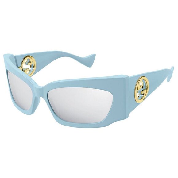 NEW GUCCI SUNGLASSES GUCCI GG1412S 005 LIGHT BLUE/SILVER MIRROR EYEWEAR - Picture 2 of 4
